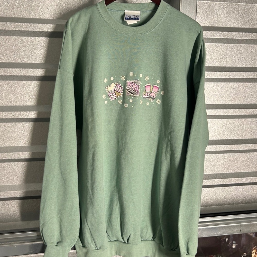 VINTAGE Endless Designs Sweatshirt Womens XXXL Green Winter Embroidered 90s Cozy
